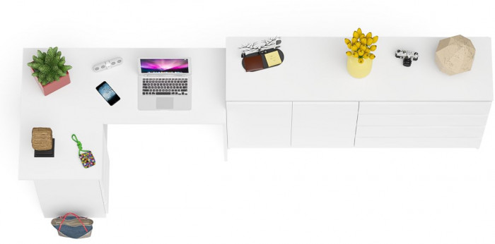 Мори Стол компьютерный МС-16 левый + Комод МК1600.1, цвет белый, ШхГхВ 284,8х84,9х94 см., выдвижные ящики слева, НЕ универсальная сборка