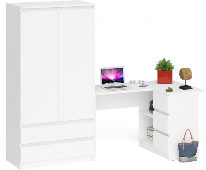 Мори Стол компьютерный МС-16 правый + Шкаф МШ900.1, цвет белый, ШхГхВ 214,8х84,9х179,6 см., выдвижные ящики справа, НЕ универсальная сборка