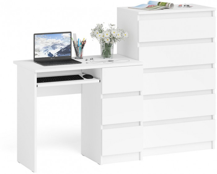 Мори Стол компьютерный МС-6 правый + Комод МК700.5, цвет белый, ШхГхВ 160,4х50х114 см., выдвижные ящики справа, НЕ универсальная сборка
