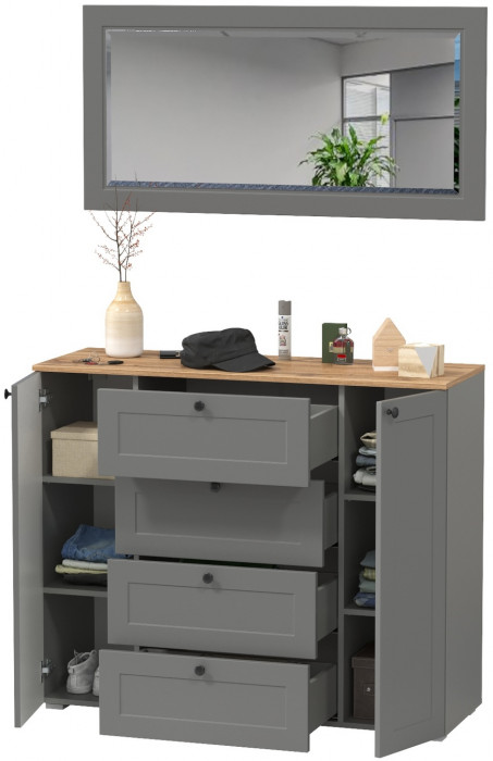 Остин 16.221 Комод + 17.03 Зеркало, цвет серый графит/дуб крафт золотой, ШхГхВ 120х41,9х229,6 см.