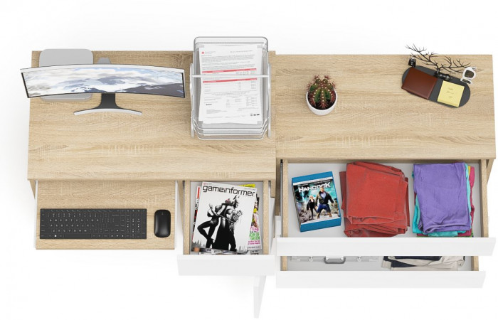 Мори компьютерный стол МС-1 правый + Комод МК800.1, дуб сонома/белый