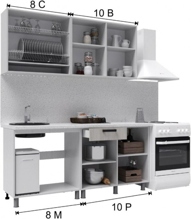 Кухонный гарнитур Луксор 1,8м Клен кремовый/Клен серый