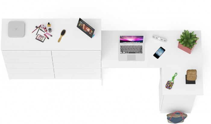 Мори Стол компьютерный МС-16 правый + Комод МК1200.10, цвет белый, ШхГхВ 244,8х84,9х115 см., выдвижные ящики справа, НЕ универсальная сборка