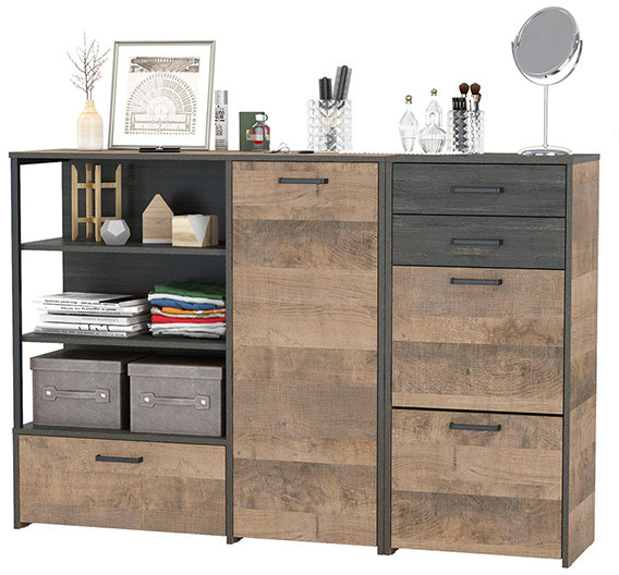 Трувор 13.241.06 Тумба для обуви + 13.307.01 Комод, цвет дуб гранж песочный/интра, ШхГхВ 159х37х106,9 см., универсальная сборка