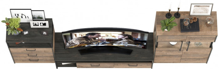 Трувор Гостиная 066, цвет дуб гранж песочный/интра, ШхГхВ 301,6х45,4х135,3 см., универсальная сборка