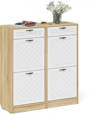 Прихожая П-6 Тумба для обуви 2 секции + Тумба для обуви 2 секции, цвет дуб сонома/фасады МДФ белое дерево фрезеровка ромб, ШхГхВ 100х35х108,3 см