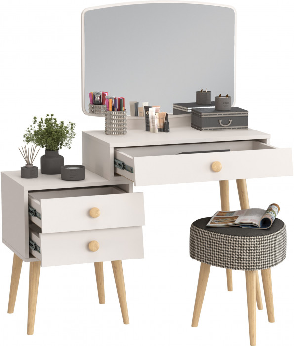 Афина Спальня 4-25901М1к.с. Трюмо + Банкетка 6-5134ТКчёр Ева, кашемир серый/ткань чёрная