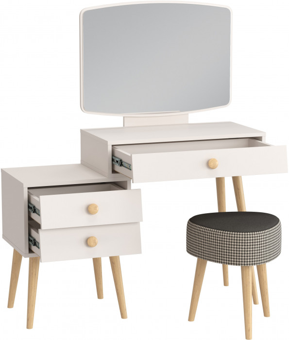 Афина Спальня 4-25901М1к.с. Трюмо + Банкетка 6-5134ТКчёр Ева, кашемир серый/ткань чёрная