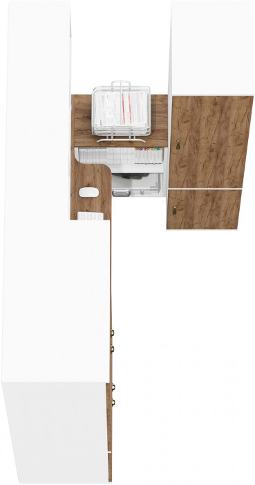 Лидер-8 Шкаф МД 19Б + Стол + Пенал 23Б, цвет белый шагрень/крафт золото, ШхГхВ 285х50/37,5х75/190 или 195х120х75/190 см., НЕ ун.сб.