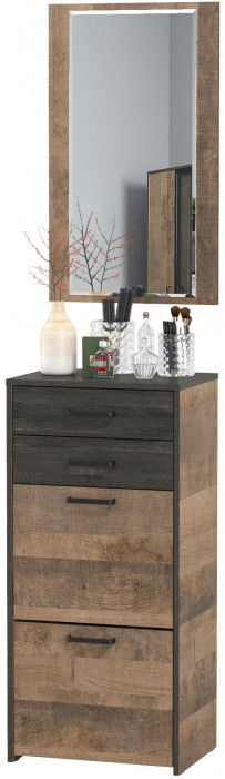 Трувор 13.241.06 Тумба для обуви + 15.30 Зеркало, цвет дуб гранж песочный/интра, ШхГхВ 50х37х195 см.