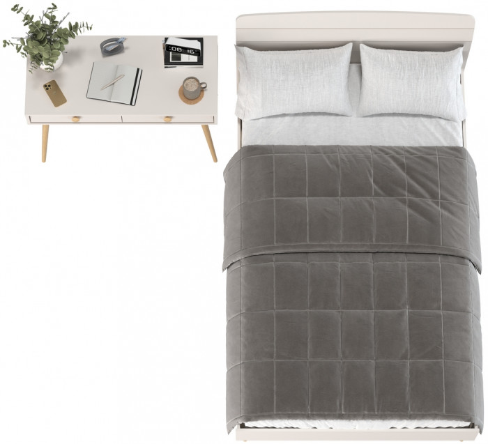 Афина Спальня Кровать 1200 + Стол, цвет кашемир серый, ШхГхВ 123,6х210,2х95,7 + 100х45х76 см., сп.м. 1200х2000 мм., б/м, основание есть