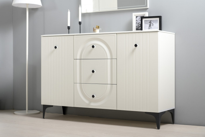 Валенсия Спальня 13.309 Комод + 13.291 Тумба прикроватная, ЛДСП белый шагрень/МДФ белый шагрень