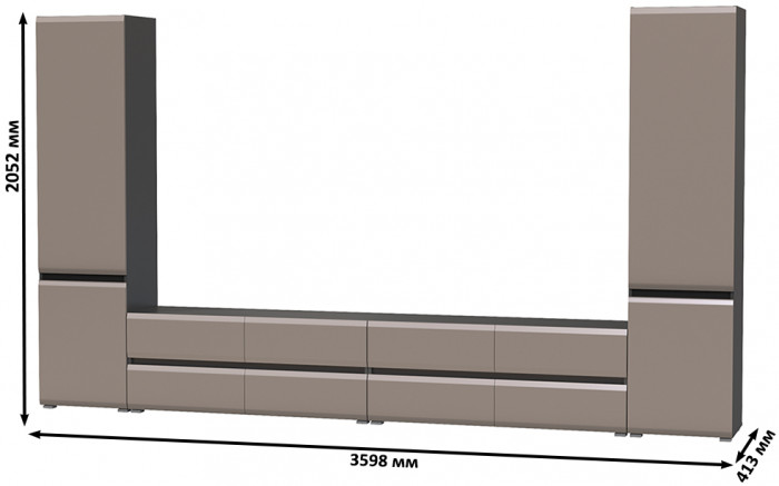 Сидней Комплектация № 128, цвет корпус: антрацит/фасады: МДФ веллюто капучино, ШхГхВ 359,8х41,3х205,2 см., универсальня сборка
