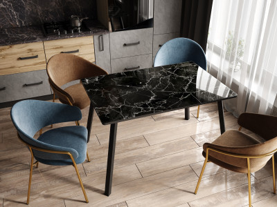 Стол обеденный Лофт 1100х700 фотопечать, Мрамор черный