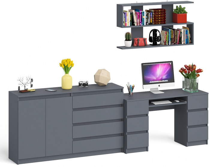 Мори компьютерный стол МС-2 + Комод МК1600.1 + Полка 1200, графит