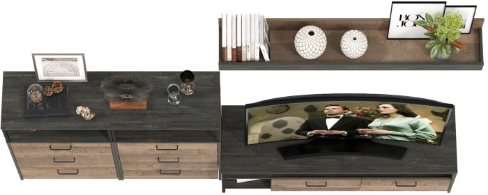 Трувор 13.70 Тумба под ТВ + 13.307.02 Комод + 13.307.02Комод + 15.60 Полка, дуб гранж песочный/интра