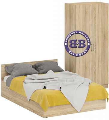 Кровать 1400 + Шкаф 2-х створчатый Стандарт, дуб сонома