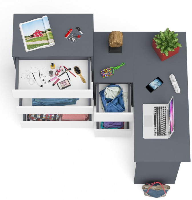 Мори компьютерный стол МС-16 левый + Комод МК700.5, графит/белый