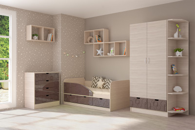Детская комната Бриз МДФ, набор 4, Ясень светлый/Шоколад (Квадрат)