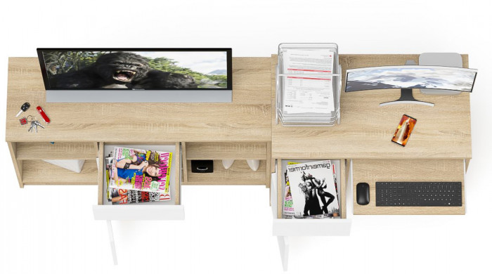 Мори Стол компьютерный МС-1 левый + Тумба МТВ1204.1, цвет дуб сонома/белый, ШхГхВ 210,4х50х76,6 см., выдвижной ящик слева, НЕ универсальная сборка