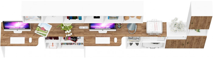 Лидер-8 Стол + Полка + Стол + Полка + Пенал + Тумба МД 3.19, белый шагрень/крафт золото