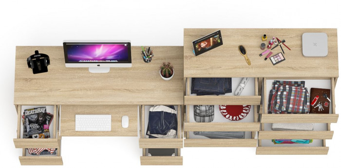 Мори компьютерный стол МС-2 + Комод МК1200.10, дуб сонома