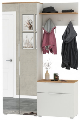 Октава Прихожая 10, цвет белый шагрень/дуб крафт золотой/фасады МДФ белый шагрень, ШхГхВ 129,3х35,4х197,6 см., универсальная сборка