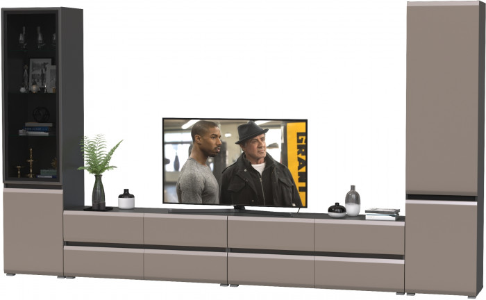 Сидней Комплектация № 131, цвет корпус: антрацит/фасады: МДФ веллюто капучино, ШхГхВ 359,8х41,3х205,2 см., универсальня сборка