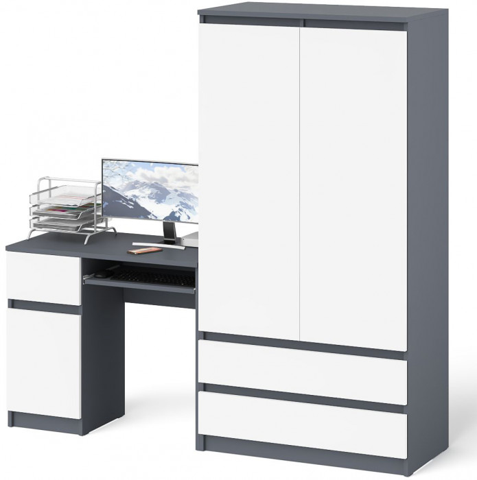 Мори компьютерный стол МС-1 левый + Шкаф МШ900.1, графит/белый