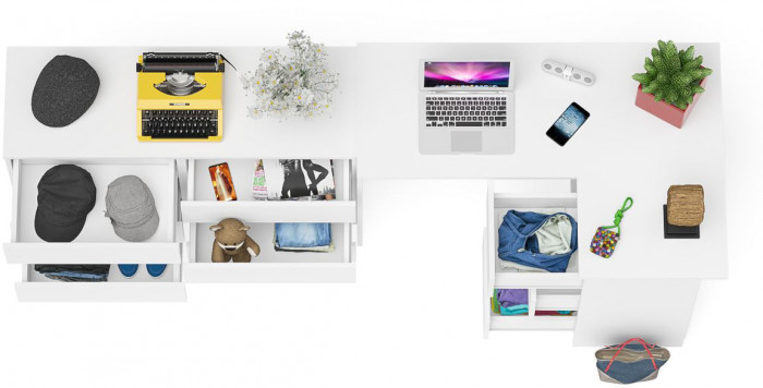 Мори Стол компьютерный МС-16 правый + Комод МК1200.6, цвет белый, ШхГхВ 244,8х84,9х76,6 см., выдвижные ящики справа, НЕ универсальная сборка