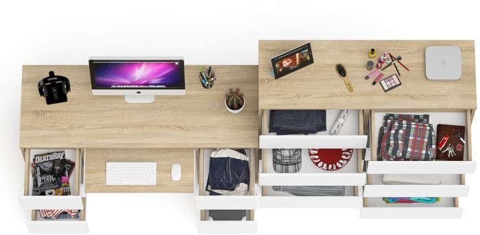 Мори компьютерный стол МС-2 + Комод МК1200.10, дуб сонома/белый