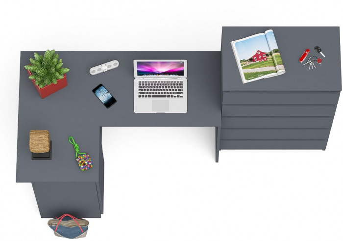 Мори Стол компьютерный МС-16 левый + Комод МК700.5, цвет графит, ШхГхВ 194,8х84,9х114 см., выдвижные ящики слева, НЕ универсальная сборка