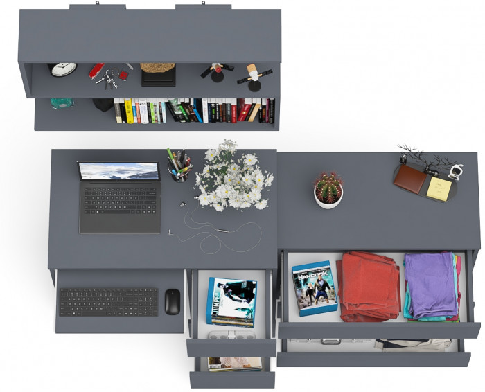 Мори Стол компьютерный МС-6 правый + Комод МК800.1 + Полка 900, цвет графит, ШхГхВ 170,4х50х209,6 см., НЕ универсальная сборка