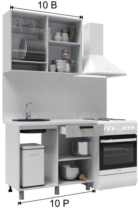 Кухонный гарнитур Тоскана 1,0м Белый/Графит