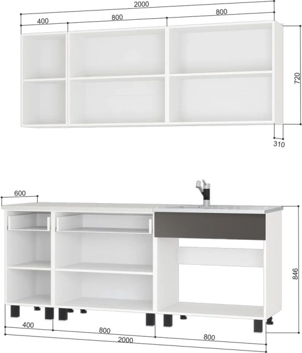 Кухня "Дакота" (БТС) бетон пайн/графит