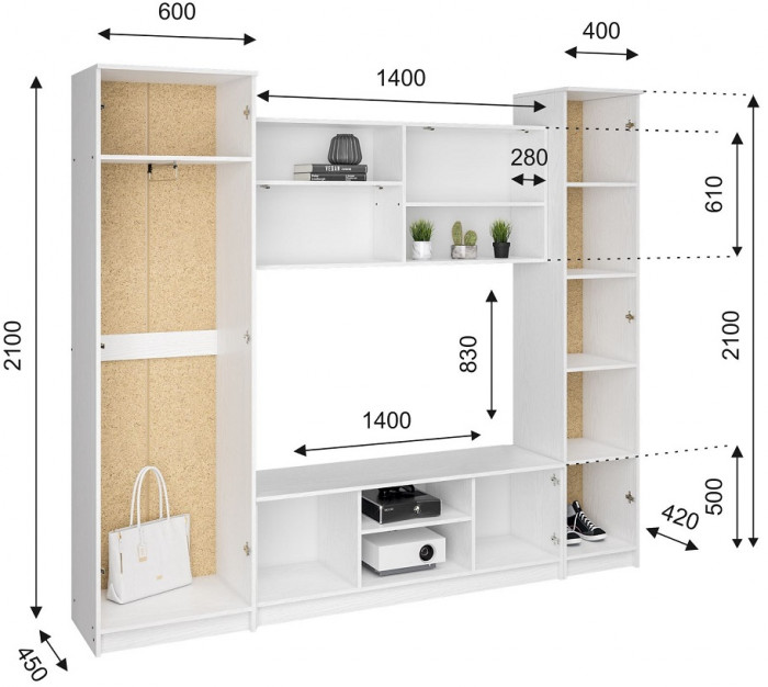 Стенка в гостиную Герда, белое дерево