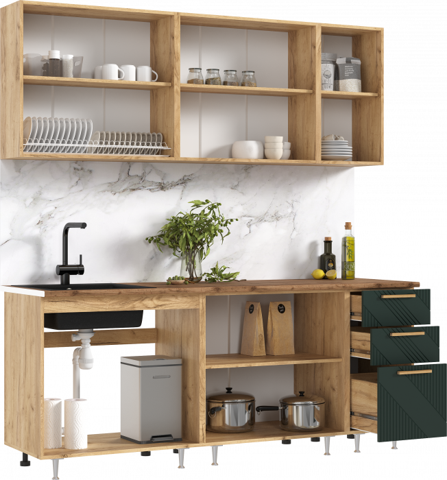 Кухня Ирис 2,0м (490), Дуб Крафт/Браш Мени Грин (Дуб вотан)