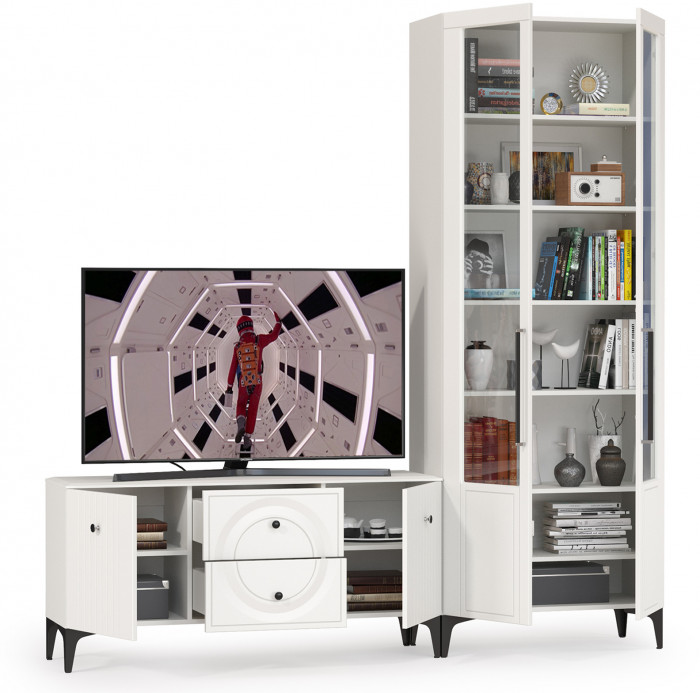 Валенсия Гостиная № 057, цвет ЛДСП белый шагрень/МДФ белый шагрень, ШхГхВ 217,2х38,3х225,2 см., универсальная сборка