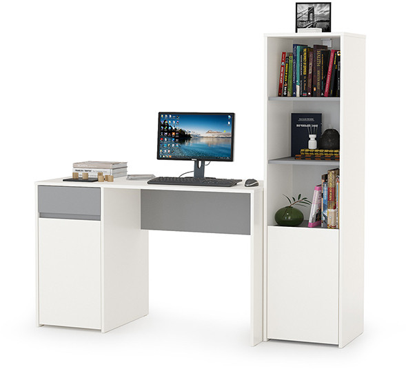 Торонто 12.149 Стол + 13.13 Шкаф комбинированный, цвет белый шагрень/стальной серый, ШхГхВ 160х53,1х149,7 см., универсальная сборка