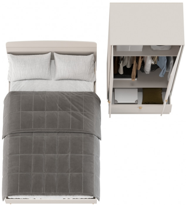 Афина Спальня Кровать 1200 + Шкаф 2-х дверный, цвет кашемир серый, ШхГхВ 123,6х210,2х95,7 + 90,3х56,3х220 см., сп.м. 1200х2000 мм., б/м, осн. есть