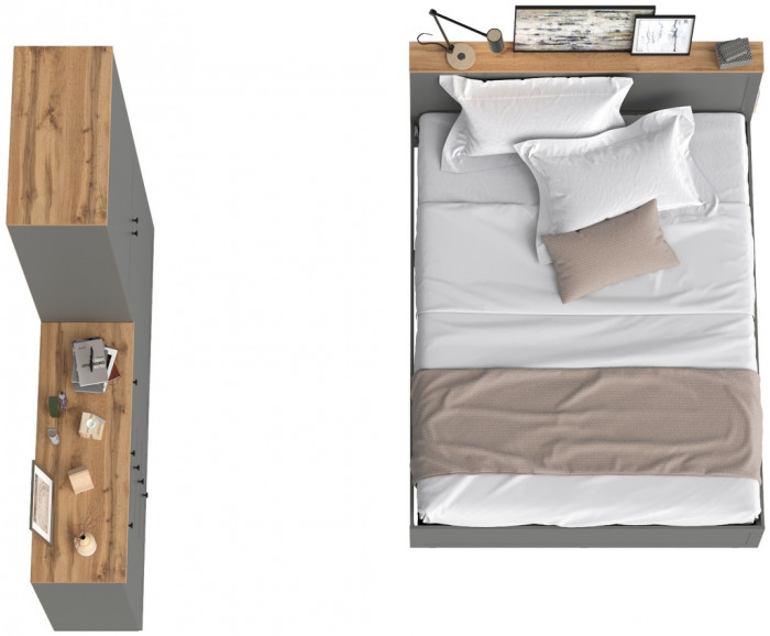 Остин 11.53 Кровать + ортопед + 16.307 Шкаф + 16.221 Комод, серый графит/дуб крафт золотой