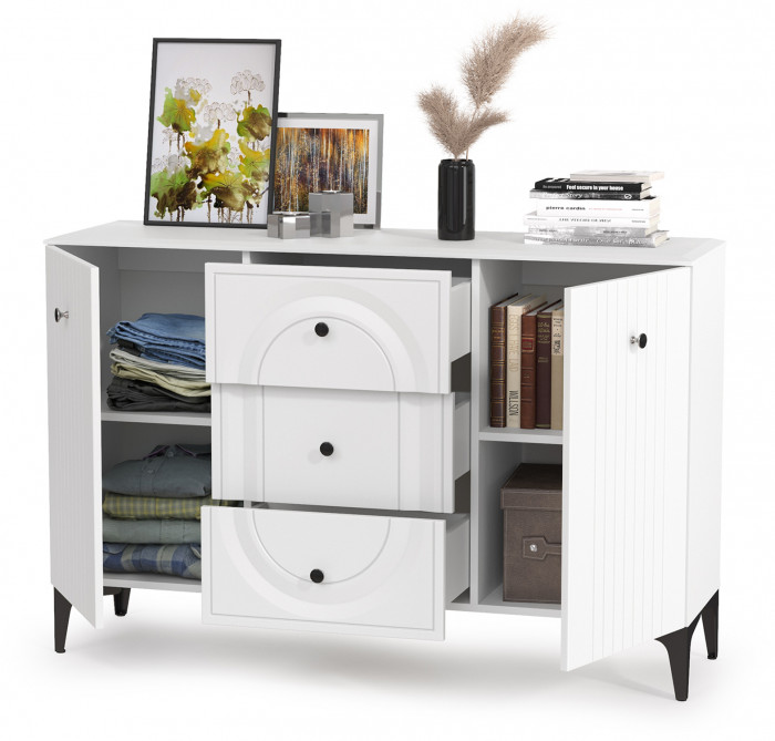 Валенсия Спальня 13.309 Комод, ЛДСП белый шагрень/МДФ белый шагрень