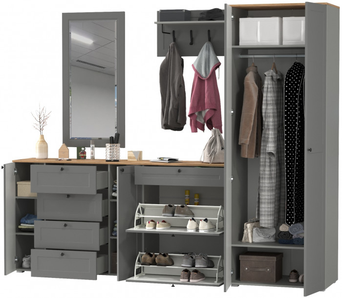 Остин Прихожая 59, цвет серый графит/дуб крафт золотой, ШхГхВ 280х54,3х229,6 см., универсальная сборка