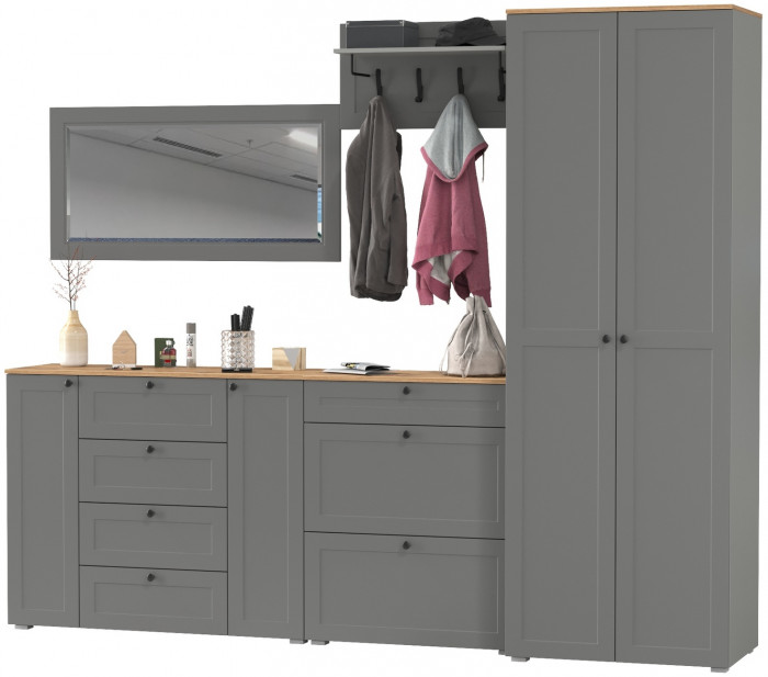 Остин Прихожая 59, цвет серый графит/дуб крафт золотой, ШхГхВ 280х54,3х229,6 см., универсальная сборка