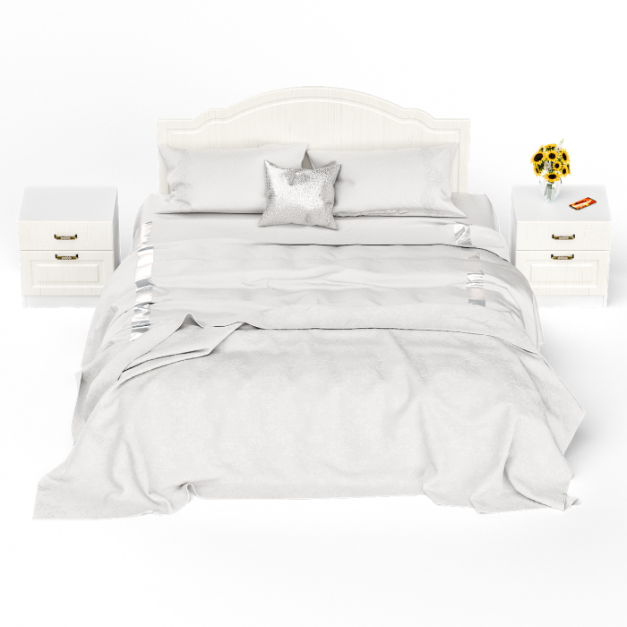 Ливерпуль Кровать 11.08 + основание + ножки + две Тумбы 08.146, ясень ваниль/белый