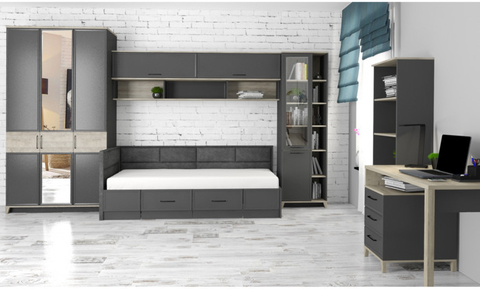 Шкаф для одежды и белья Аурелио 444, Антрацит, Блеквуд Сатиновый