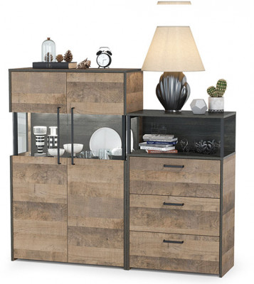 Трувор 13.306 Комод с витриной + 13.307.02 Комод с ящиками, цвет дуб гранж песочный/интра, ШхГхВ 151,8х37х135,3 см., универсальная сборка