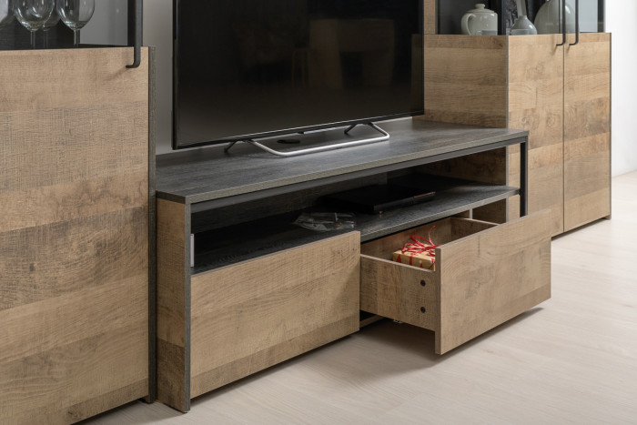 Трувор Гостиная 086, цвет дуб гранж песочный/интра, ШхГхВ 305,8х45,4х146 см., универсальная сборка