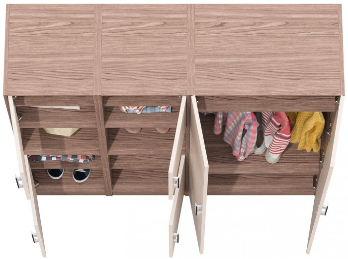 Шкаф С-МД-СК9Ш+Пенал С-МД-СК9П+Пенал С-МД-СК9П, цвет ясень шимо светлый/ясень шимо тёмный, ШхГхВ 156х45х160 см., универсальная сборка