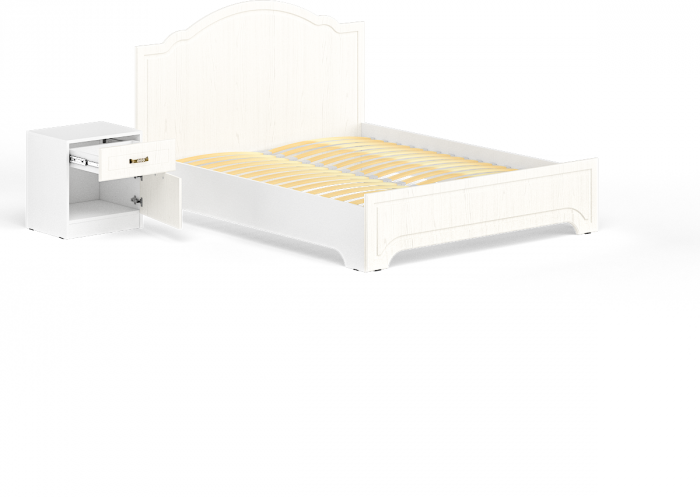 Ливерпуль Кровать 11.08 + основание + ножки + Тумба 08.146, цвет ясень ваниль/белый, ШхГхВ 266х204х112 см., сп. м. 1600х2000 мм., б/м, ортопед есть